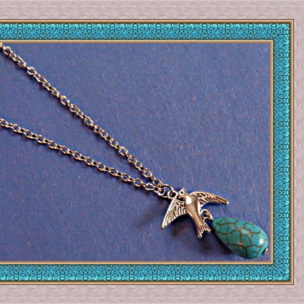 Tibetan Silver & Turquoise Dove Design Necklace Native Ethnic Tribal Boho Style